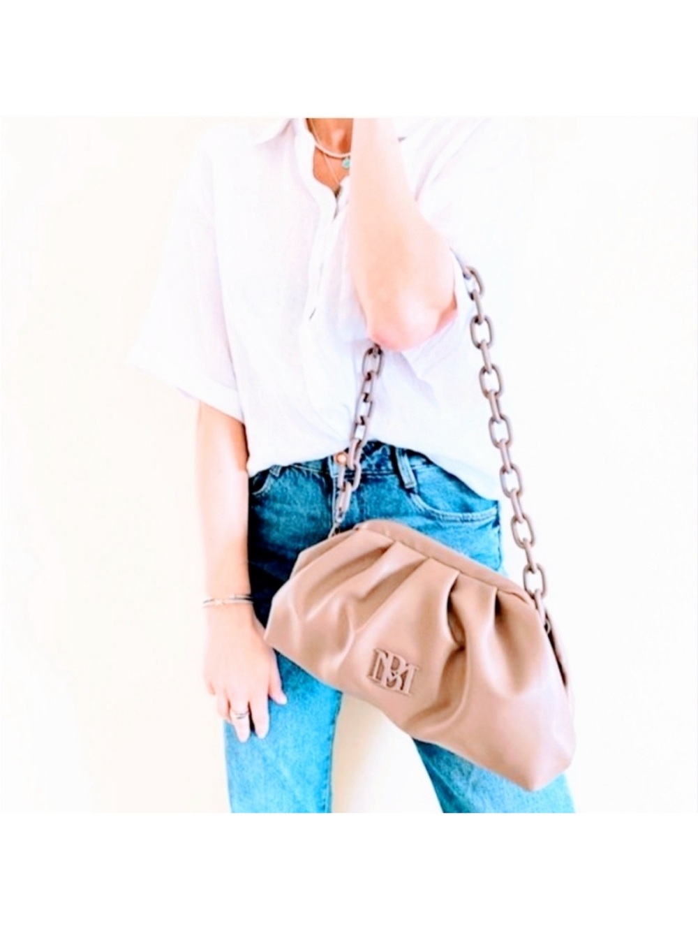 *RARE* Blush Pink Badgley Mischka vegan leather chunky chain convertible clutch - Picture 2 of 16